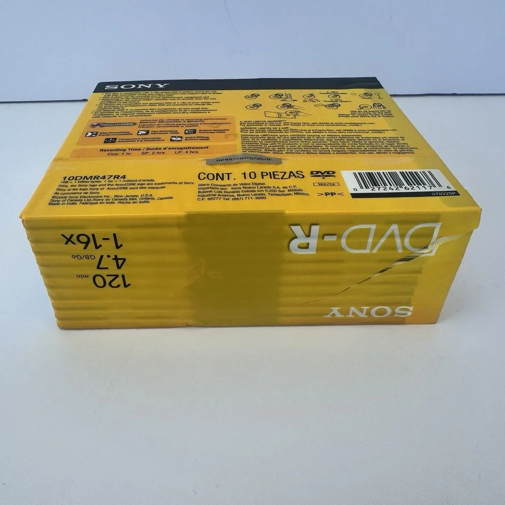 Sony DVD-R 10 Pack Recordable Blank‎ Discs 4.7 GB 120 Min 1-16x NEW